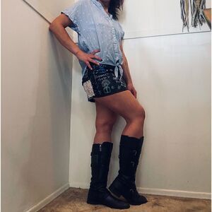 Black Custom Graffiti Size 4 Black Faux Leather Mini Skirt